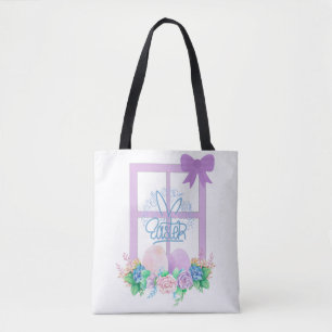 Janela felz pascoa com Flores e Ovos Tote Bag