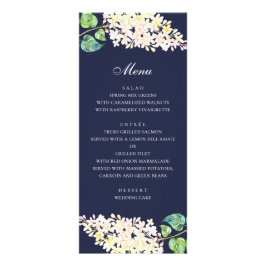 Jantar de casamento floral marinho. Menu de flores