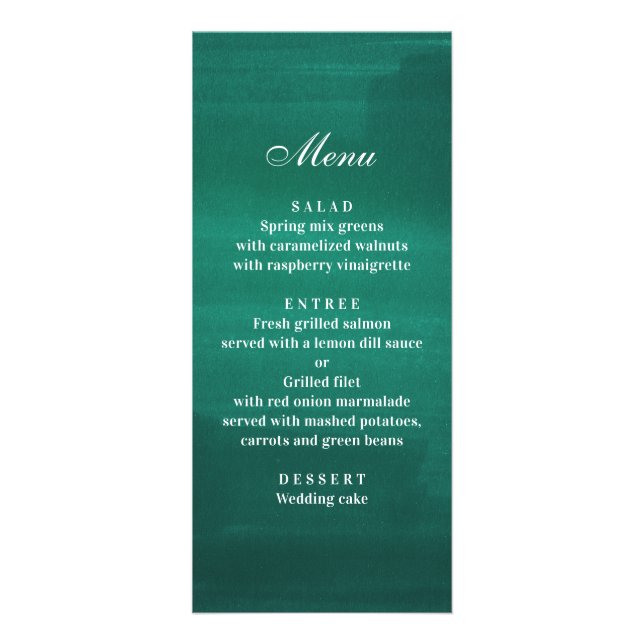 Jantar de casamento moderno verde escuro. Menu esm (Frente)