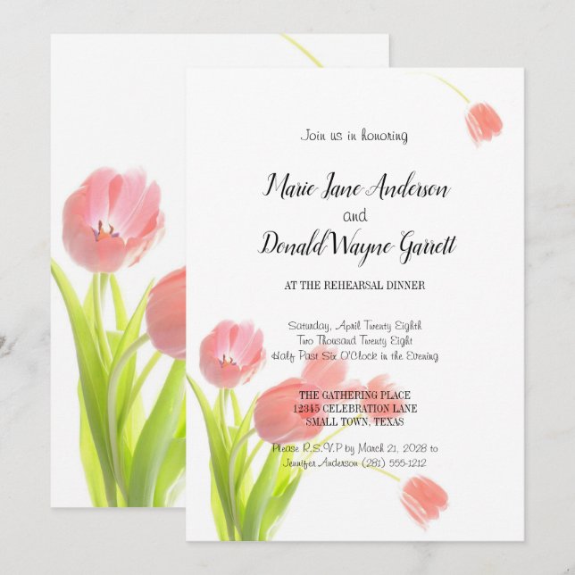 Jantar de Ensaio de Tulipas Rosa Suave (Frente/Verso)