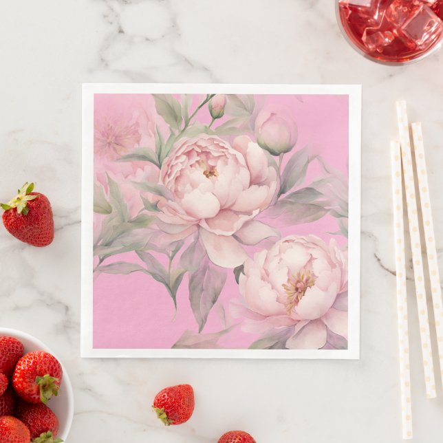 Jantar Guardanapo de Papel com Peônias Rosas (Insitu)