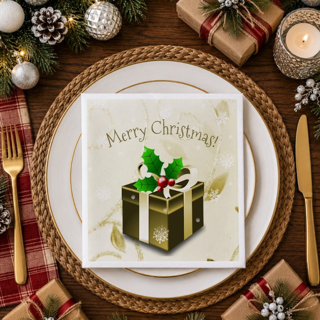 Jantar Guardanapo de Papel de Presente de Natal Dourado (Gold Christmas Gift Paper Napkins)