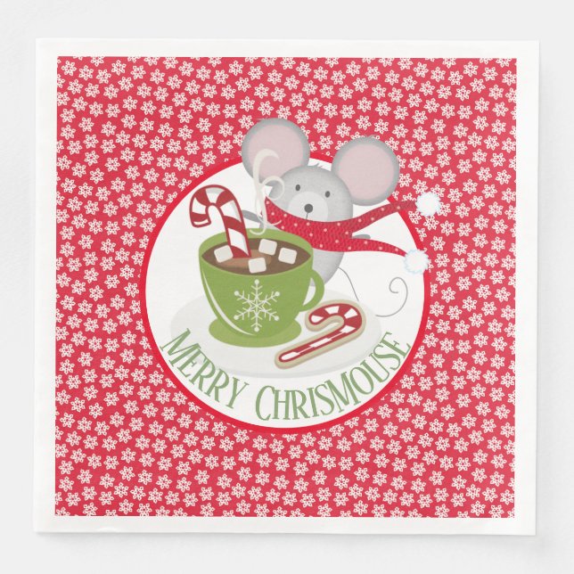Jantar Guardanapo de papel flocos de neve ChrisMouse (Frente)