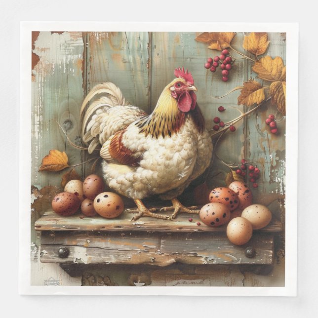 Jantar Guardanapo de Papel Galinheiro Rústico (Frente)