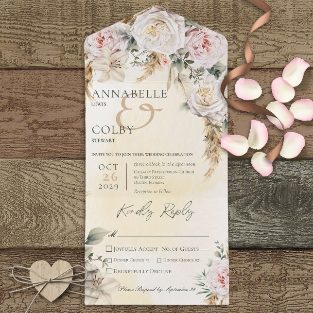 Janto Amarelo Boho Pampas e Rosas Rosa (Criador carregado)