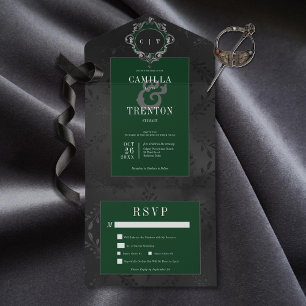 Janto Black & Emerald Floral Satin Gótico Escuro