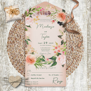 Janto Boho Peach Floral Wreath & Feather