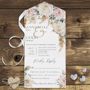 Janto Branco Boho Pampas e Rosas Rosa