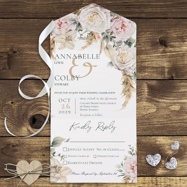 Janto Branco Boho Pampas e Rosas Rosa (Criador carregado)
