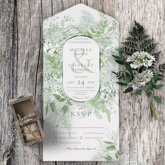 Janto Branco da Folhagem Verde Modern Fern (Also available with a QR code or without dinner selection options.)