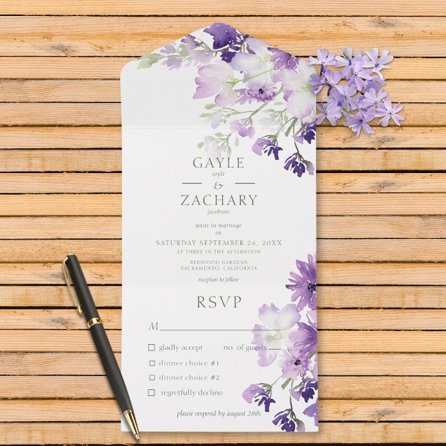 Janto Branco Floral Purple Boho (Also available with a QR code or without dinner selection options.)