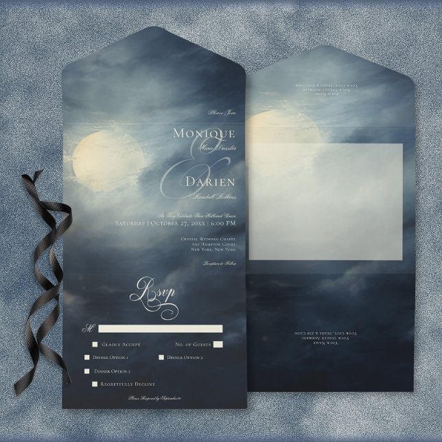 Janto Dark Gótico Full Moon Night Sky (Dark Gothic Full Moon Night Sky Dinner All In One Invitation)