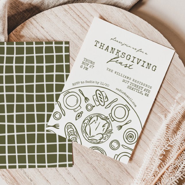 Janto de Ação de Graças Desenhado à Mão Convite Es (Criador carregado)