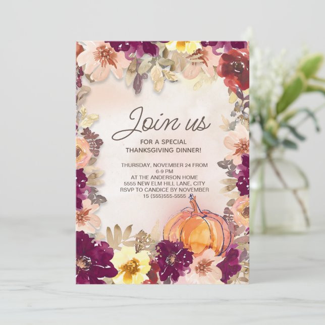 Janto de Ação de Graças Floral Rosa-Rosa-Pumpkin (Em pé/Frente)