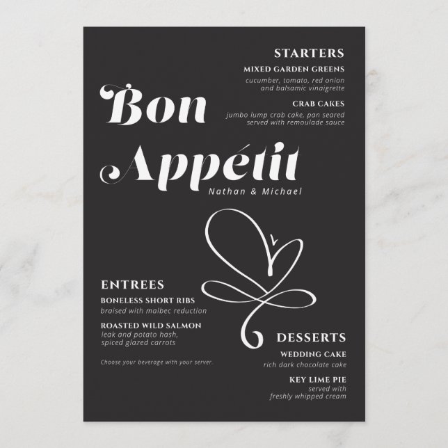 Janto de casamento Bon Appetit Black White Menu (Frente)