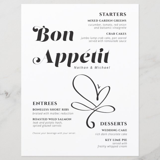 Janto de casamento Bon Appetit Livro Branco Negro (Frente)