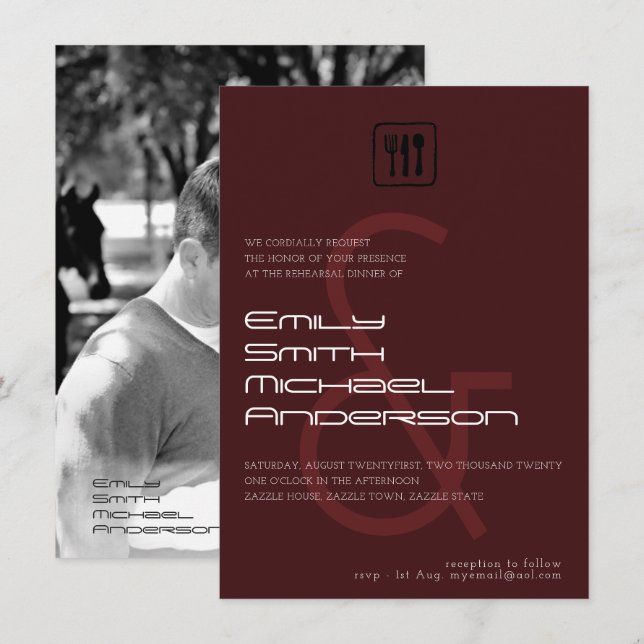 Janto de ensaio AMPERSAND Burgundy Convite FOTO (Frente/Verso)