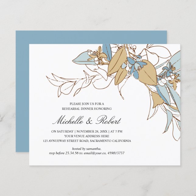Janto de ensaio de Casamento Floral Dourado e azul (Frente/Verso)