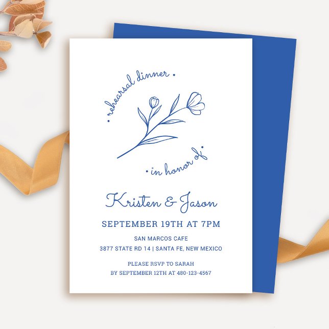 Janto de ensaio de flores selvagens Convite para C (Wildflower Rehearsal Dinner Invitation in Cobalt Blue)