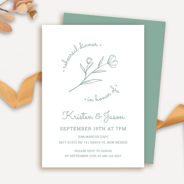 Janto de ensaio de flores silvestres Convite para  (Wildflower Rehearsal Dinner Invitation in Sage Green)