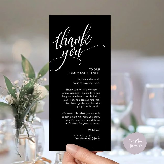 Janto de ensaio Obrigado Colocar o Cartão de Defin (Rehearsal Dinner Thank you Modern Classy Place Setting Card Classy Black)