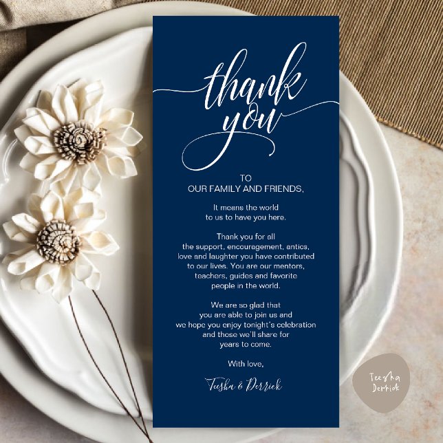 Janto de ensaio Obrigado Colocar o Cartão de Defin (Rehearsal Dinner Thank you Place Setting Card in Navy Blue)