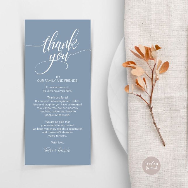 Janto de ensaio Obrigado Colocar o Cartão de Defin (Rehearsal Dinner Wedding Brunch Celebration, Place Setting Thank You Card, in Dusty Blue)