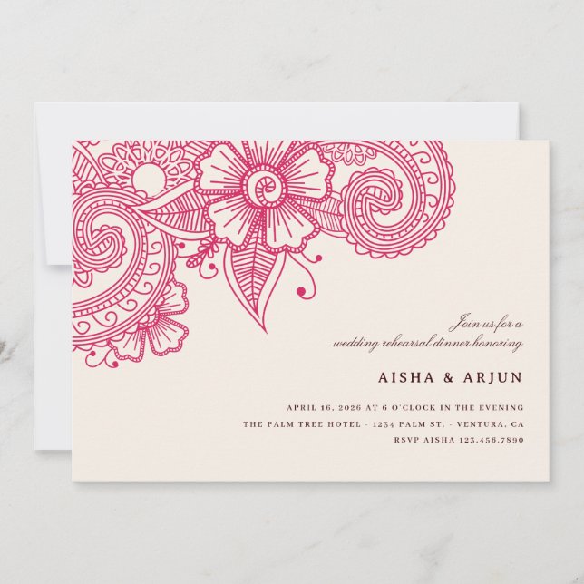 Janto de Ensaios de Casamento Mod Mehandi Convite (Frente)