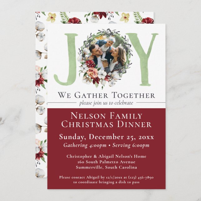 Janto de Natal de Algodão Floral do Sul Convite (Frente/Verso)