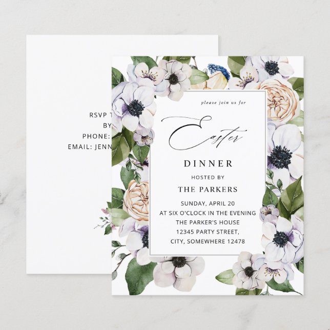 Janto de Páscoa Floral Branco da Anêmona Orçamenta (Frente/Verso)