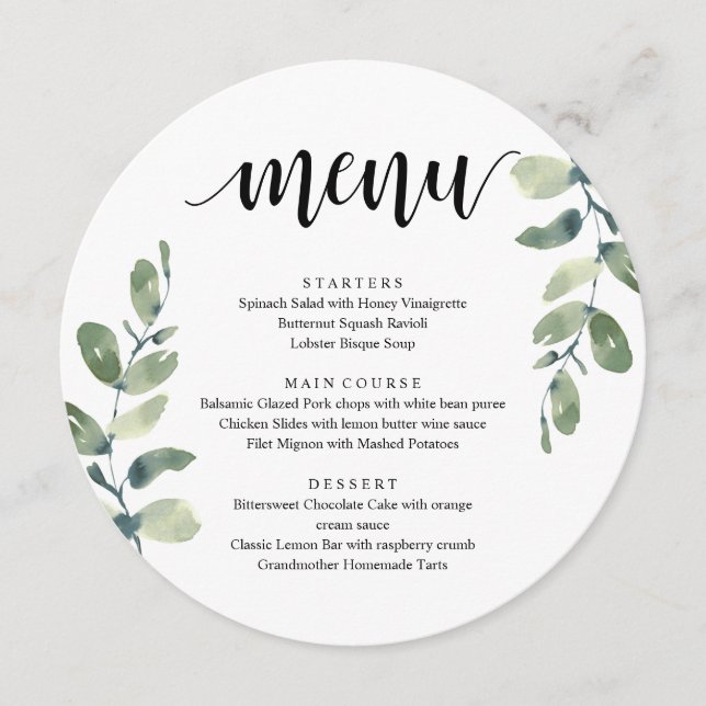 Janto de recepções de casamento, Menu Eucalyptus G (Frente)