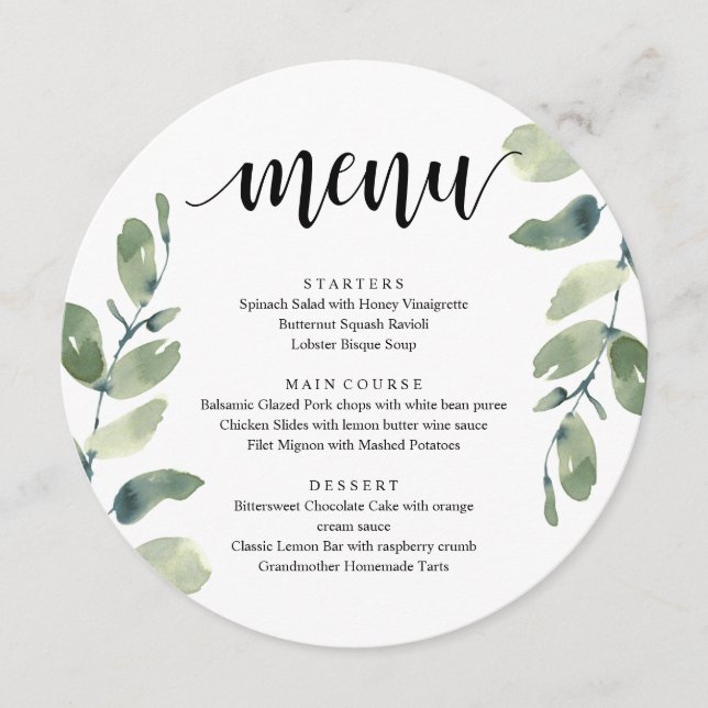 Janto de recepções de casamento, Menu Eucalyptus G (Frente)