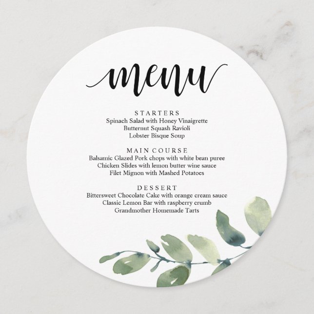 Janto de recepções de casamento, Menu Eucalyptus G (Frente)
