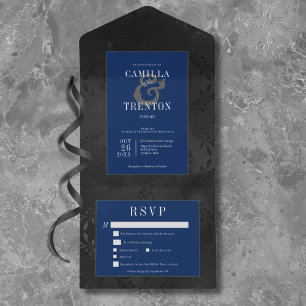 Janto de Satin Floral Negro e Azul Gótico Escuro