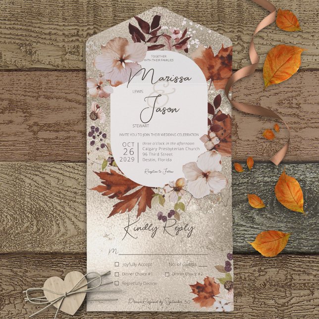 Janto Dourado de Fall Neutral Rustic Fall (Also available with a QR code or without dinner selection options.)