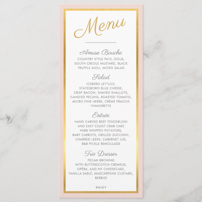 JANTO ELEGANTE MENU ouro de casamento moderno rosa (Frente)
