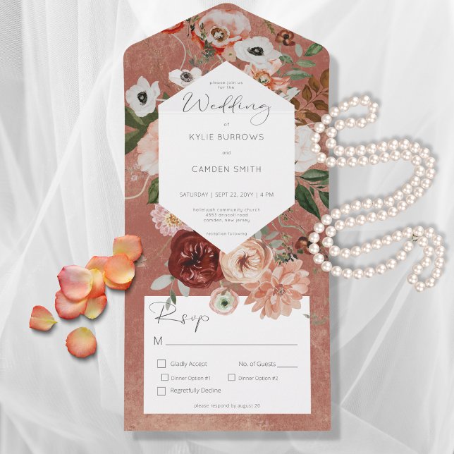 Janto Floral Boho Rust Burgundy Fall (Available with a QR code or without dinner selection options.)