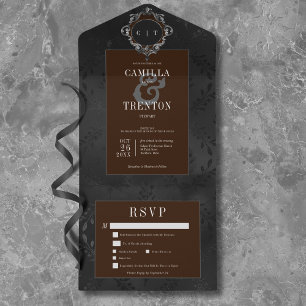 Janto Floral de Satin Preto e Castanho Gótico Escu