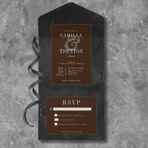Janto Floral de Satin Preto e Castanho Gótico Escu
