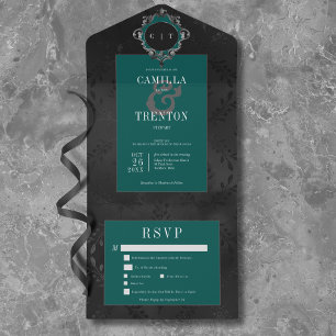 Janto Floral de Satina Preto-Teal Escuro