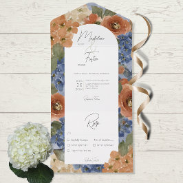 Janto Floral Russo Azul e Laranja Queimado