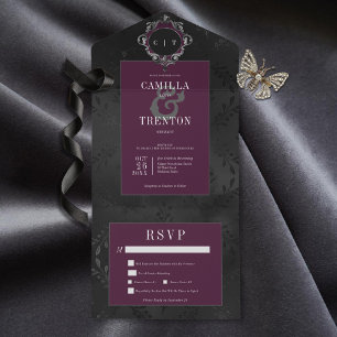 Janto Floral Satin Preto-Gótico Escuro e Borgonha
