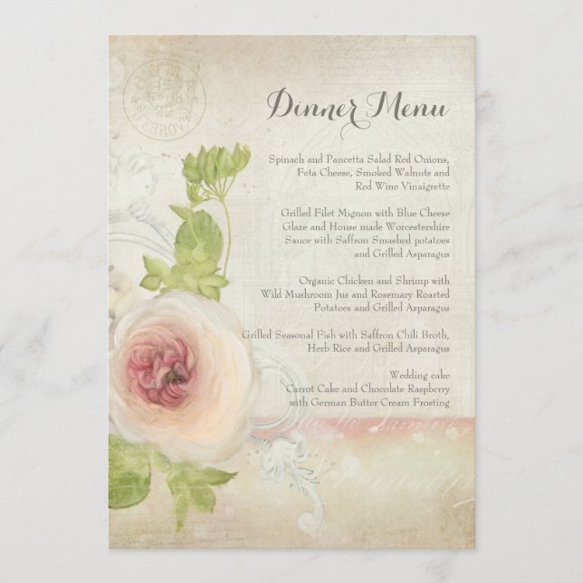 Janto Menu Vintage Peony Flower Elegant Floral (Frente)