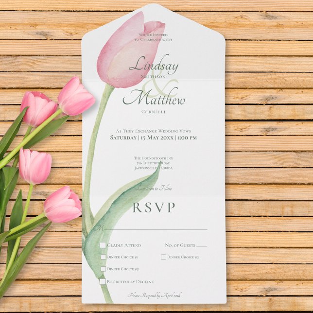 Janto Moderno Solo de Tulipas Cor-de-Rosa Esmagada (Blush Pink Tulip Solo Modern Dinner All In One Invitation)