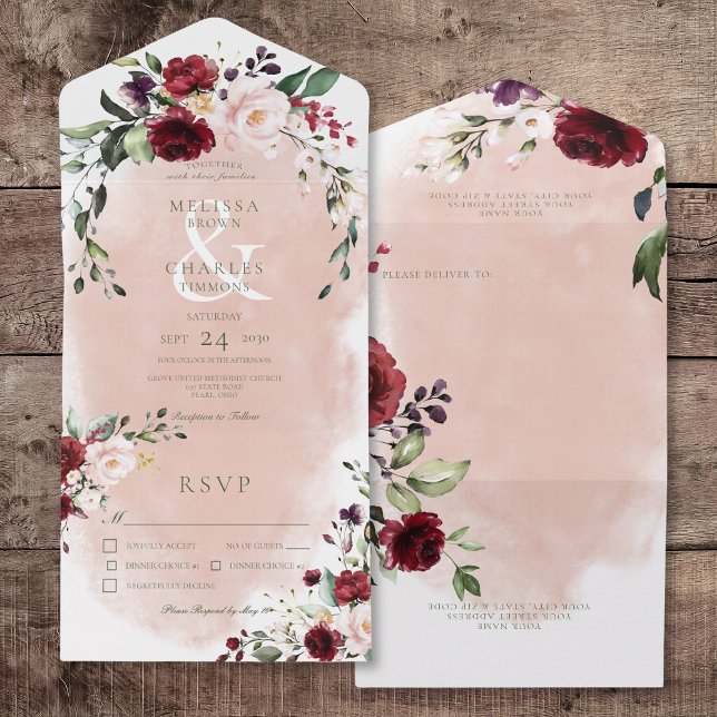Janto Rustic Burgundy & Blush Pink Roses (Rustic Burgundy & Blush Pink Roses Front and Back)