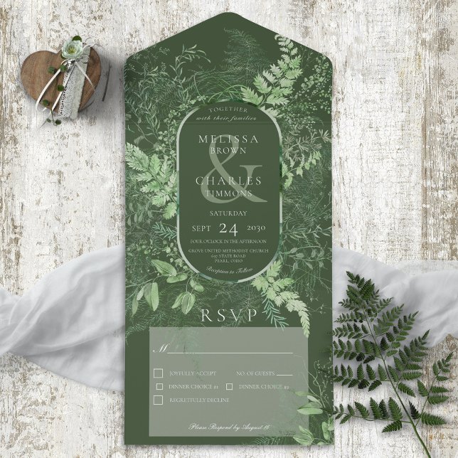 Janto Rustic Fern Green Foliage Emerald (Also available with a QR code or without dinner selection options.)