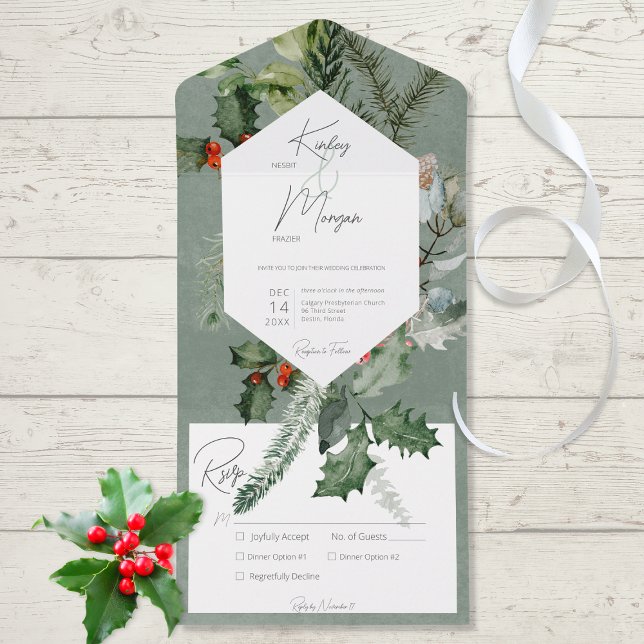 Janto Rustic Holiday Greenery & Red Berries (Also available without dinner selection options or with a QR code.)