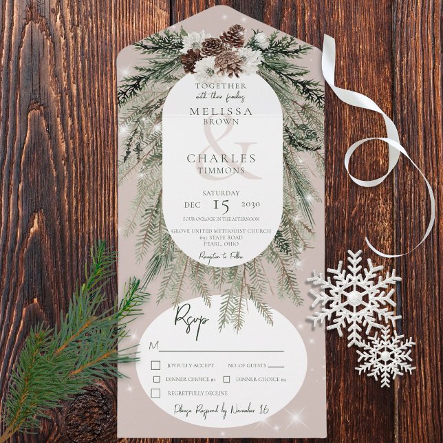 Janto Rustic Tan Pine Winter Sparkle (Also available with a QR code or without dinner selection options.)