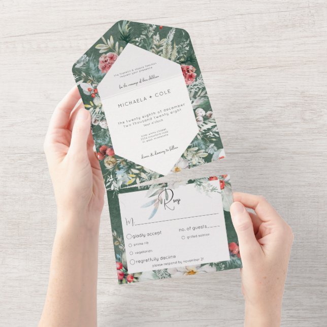 Janto Rustic Winter Floral Pine Emerald (Aba destacável)