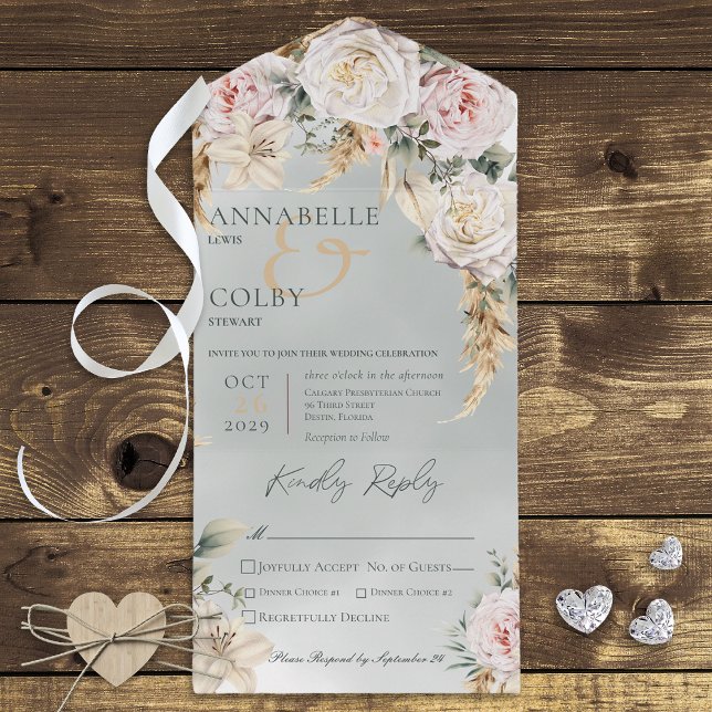 Janto Verde Boho Pampas e Rosas Rosa (Criador carregado)